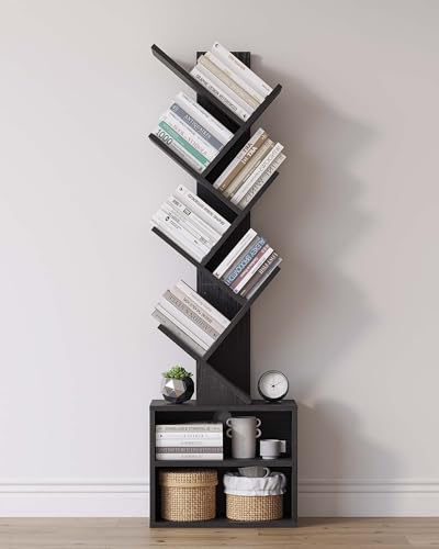 6 Tier Rustic Brown Tree Bookshelf with Storage Cabinet K125