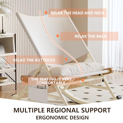 Folding Outdoor Rocker Chair with Side Pocket Carry Bag White H79979