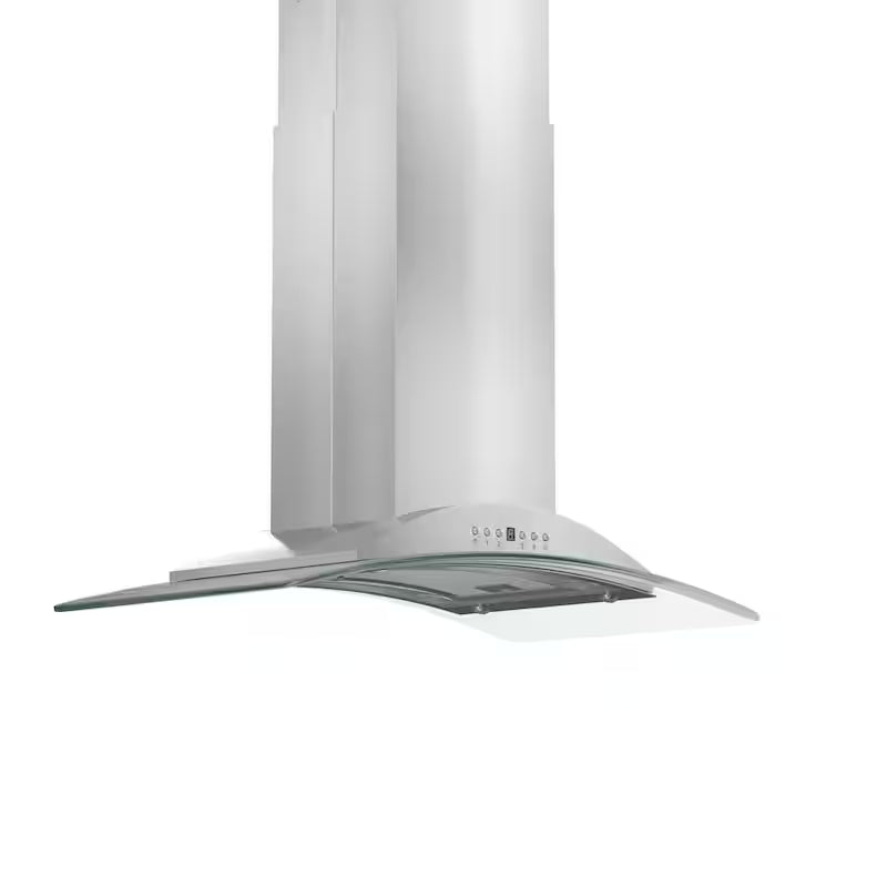 30 in. 400 CFM Convertible Island Mount Range Hood with 2 LED Lights in Stainless Steel with Curved Glass E16042