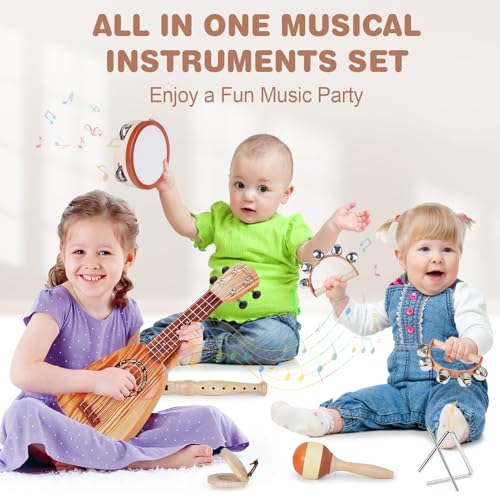 Kids Guitar Set 7 in 1 Musical Instruments with Ukulele Flute Tambourine Maracas O619