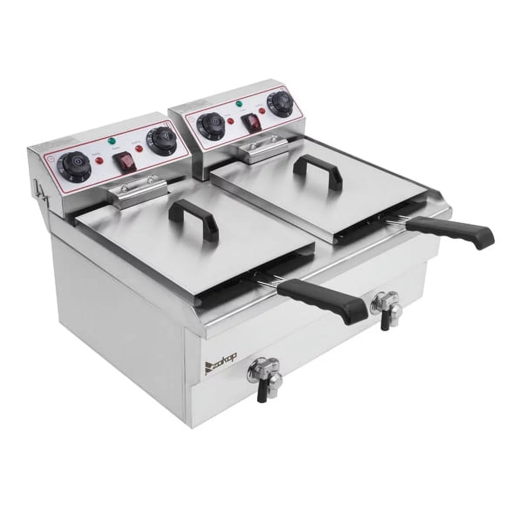 Double Tank Deep Fryer 16L Stainless Steel 3400W S6819