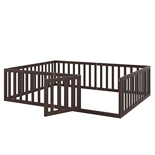 Twin Size Solid Wood Floor Bed Frame with Safety Fence A553
