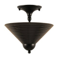 Two Light Semi-Flush Mount Matte Black with Charcoal Spiral Glass T968