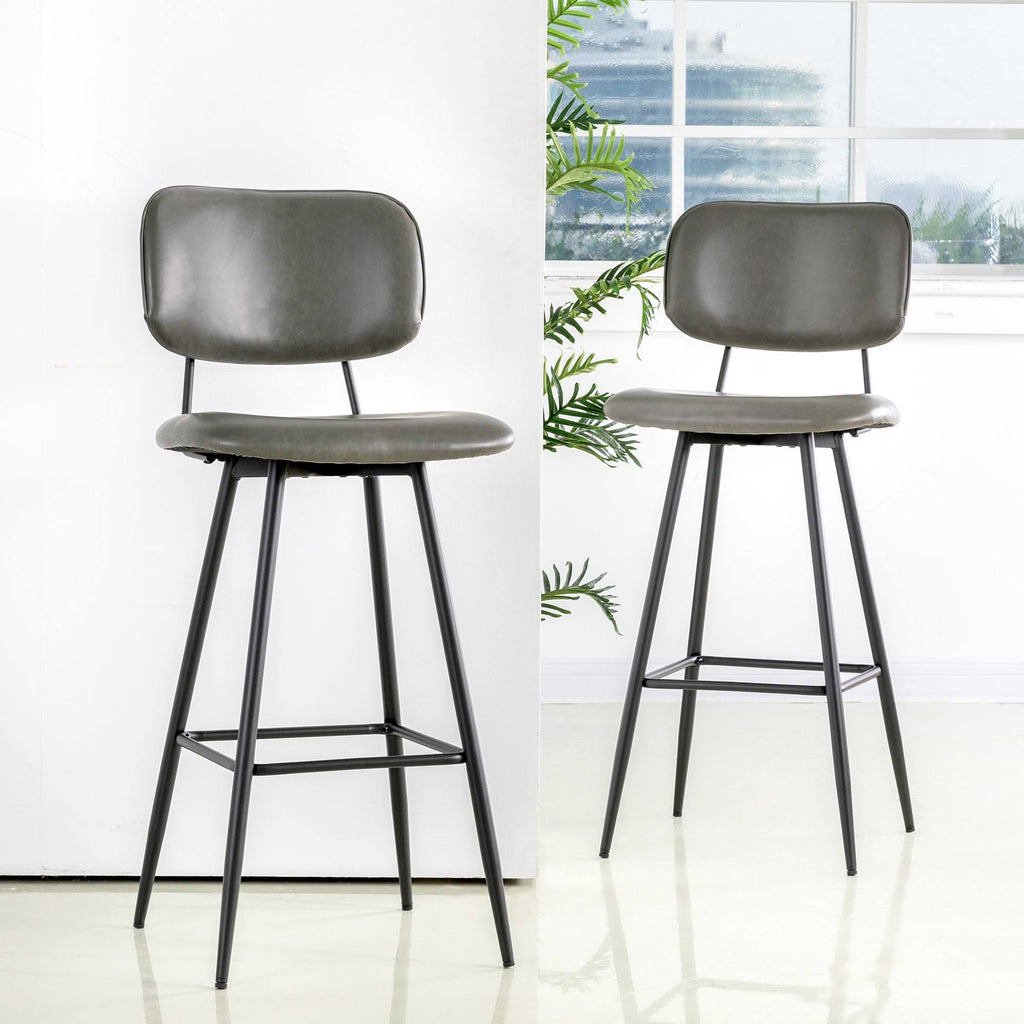 Grey PU Leather Bar Stool with Back, Set of 2 P51229