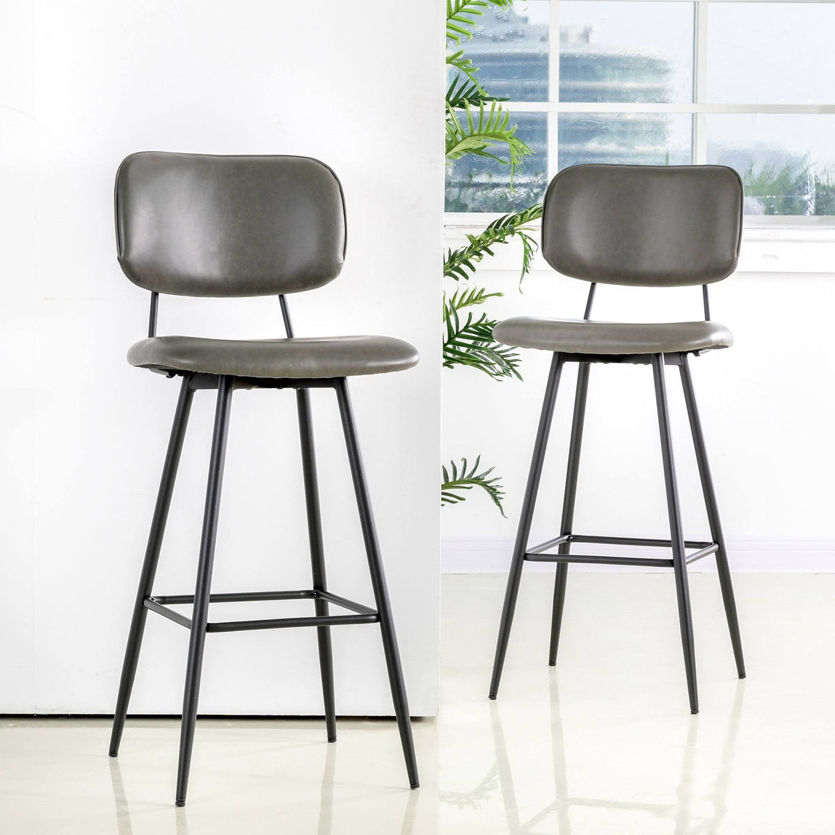Grey PU Leather Bar Stool with Back, Set of 2 P51229