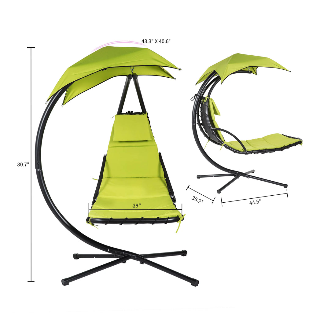 Hanging Chaise Lounge Chair Swing Hammock Chair Steel Green Q700187