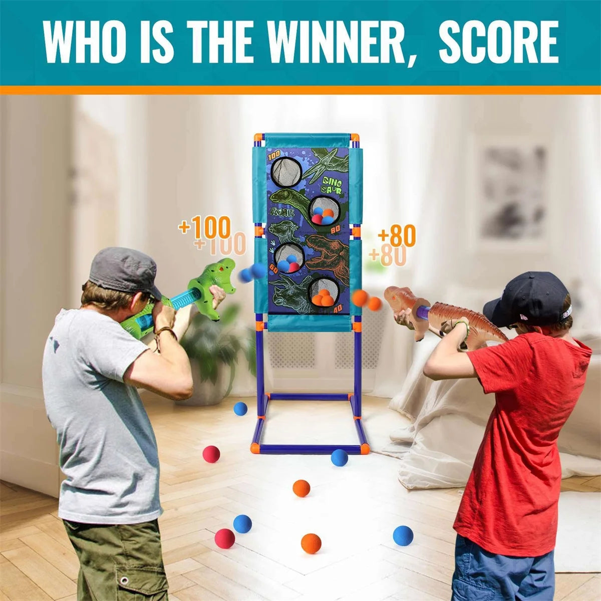 Dinosaur Shooting Game Toy with 2pk Foam Ball Popper Air Guns & 30 Foam Balls Z69187