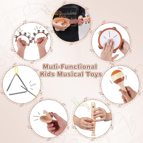 Kids Guitar Set 7 in 1 Musical Instruments with Ukulele Flute Tambourine Maracas O619