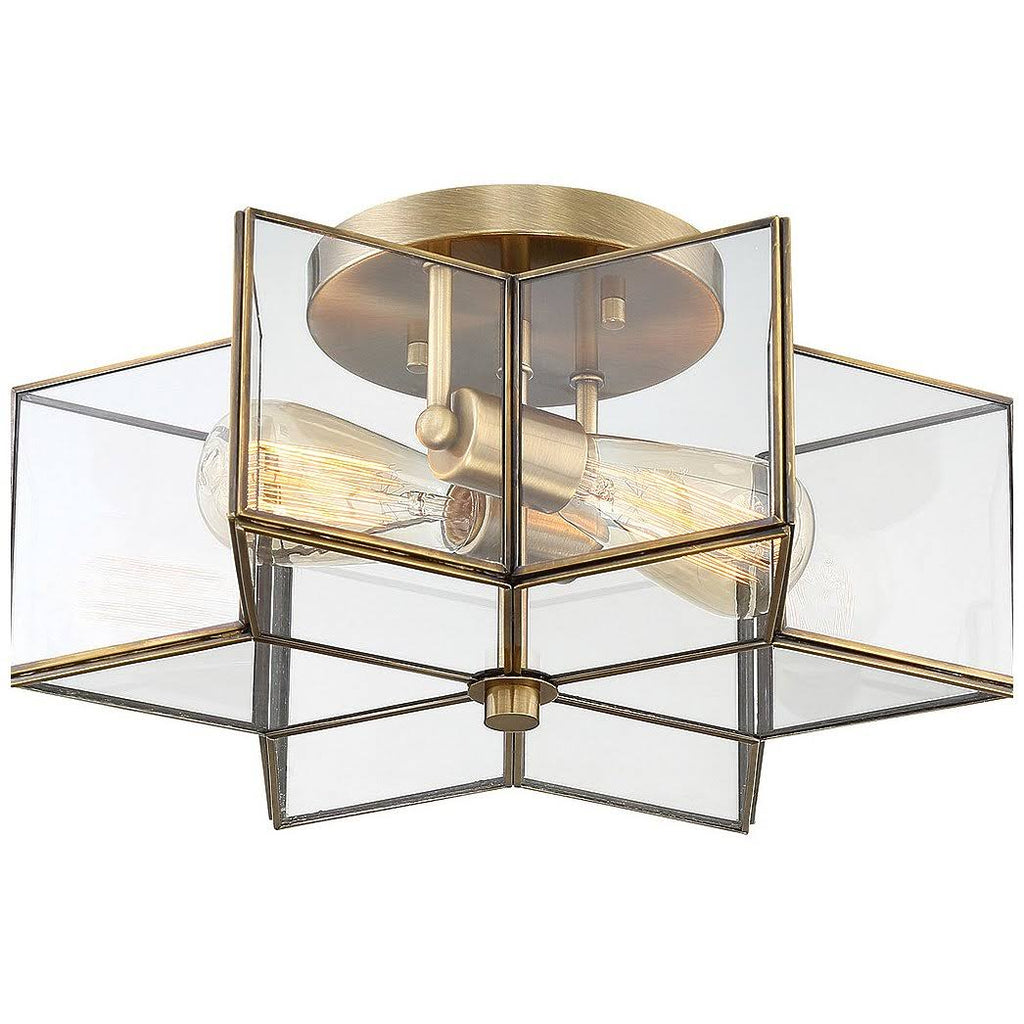 Natural Brass Semi-Flush Mount with Clear Glass O287