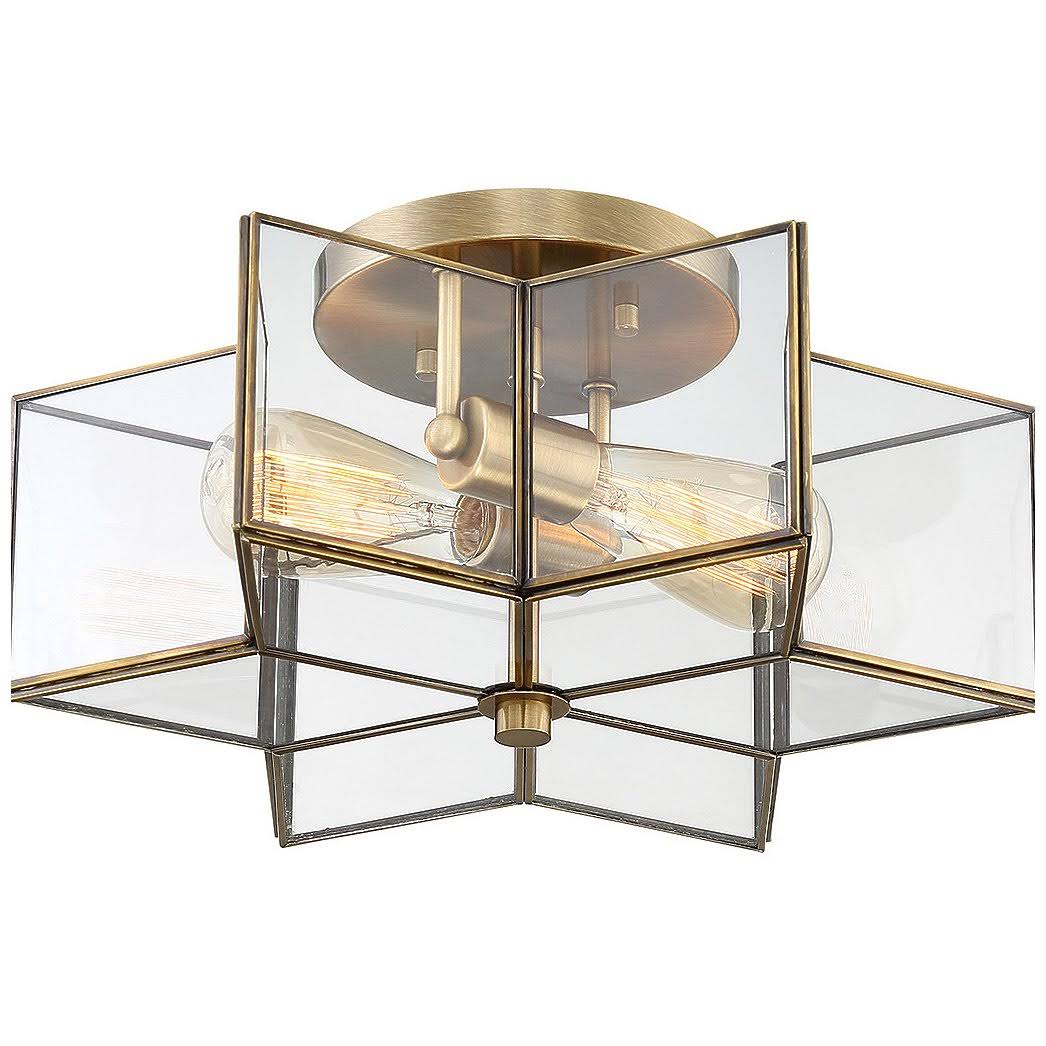 Natural Brass Semi-Flush Mount with Clear Glass O287