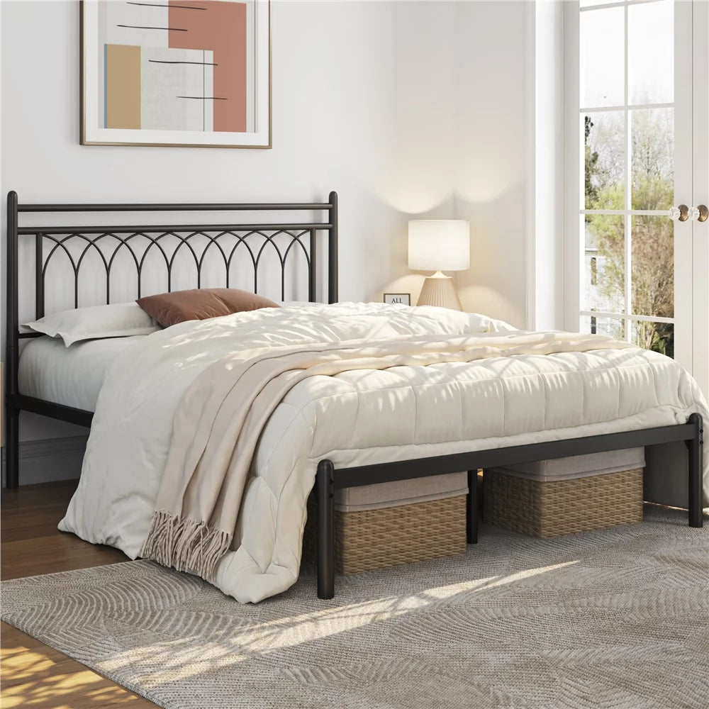 Queen Black Metal Bed Frame with Headboard Z62435