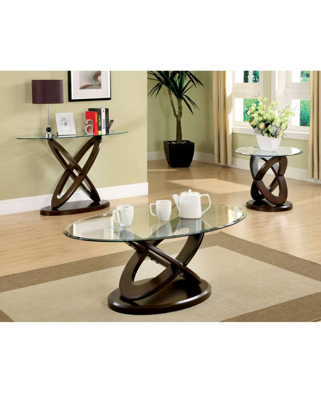 Dark Brown Glass Top End Table V4502