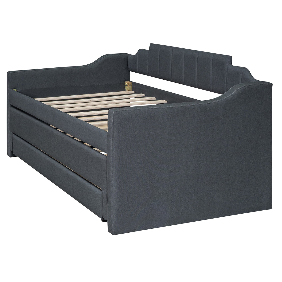Twin Size Upholstered Daybed with Trundle and Drawers, Dark Gray J9545