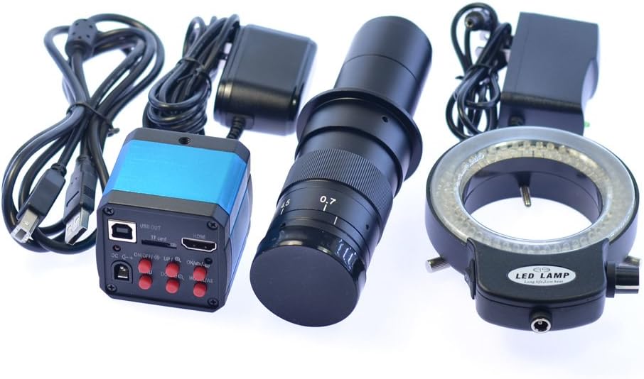 14MP HDMI USB Digital Microscope Camera Set with Boom Stand, C-Mount Lens, LED Light, 8 inch HDMI LCD Monitor K645
