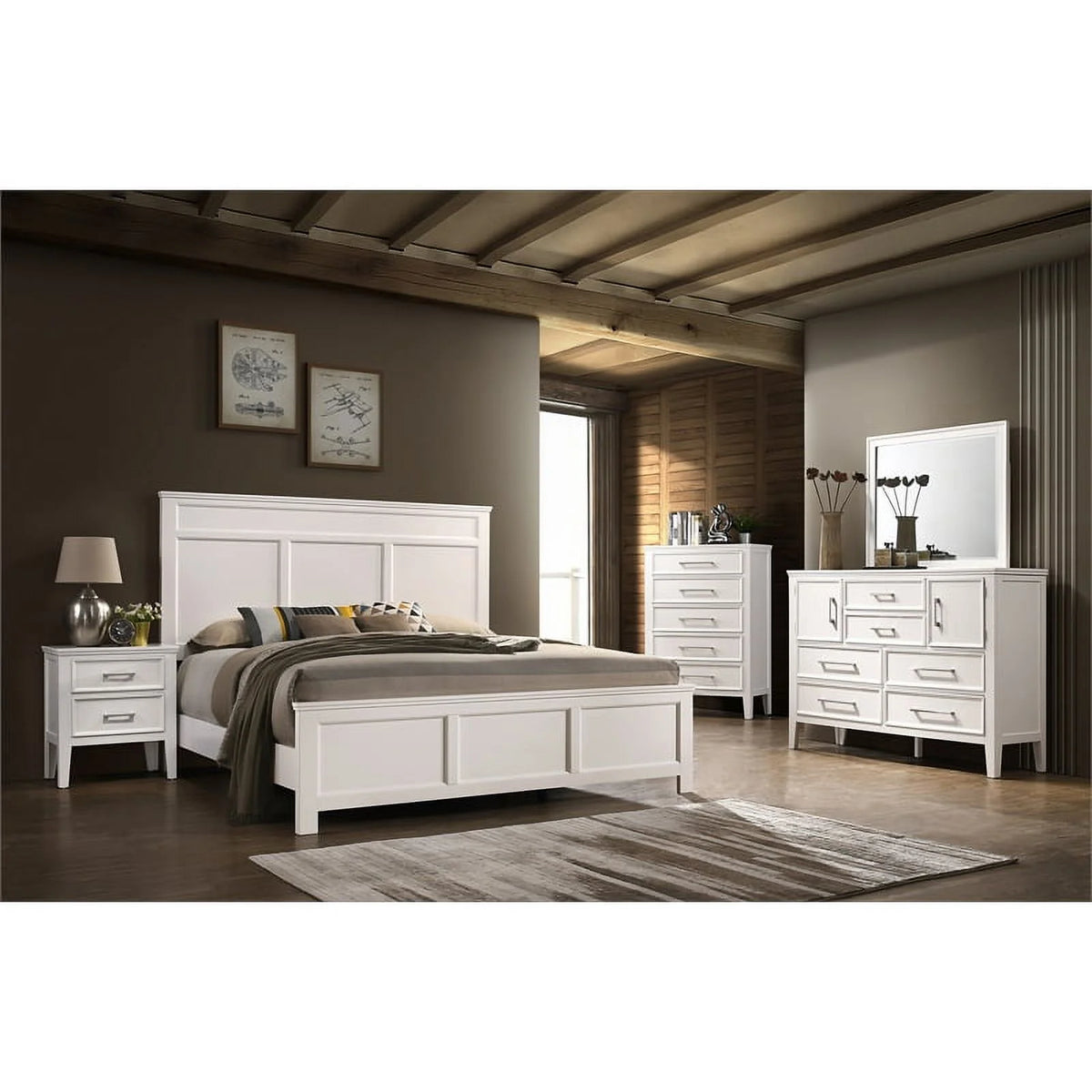 White Wood Full Bed P1617