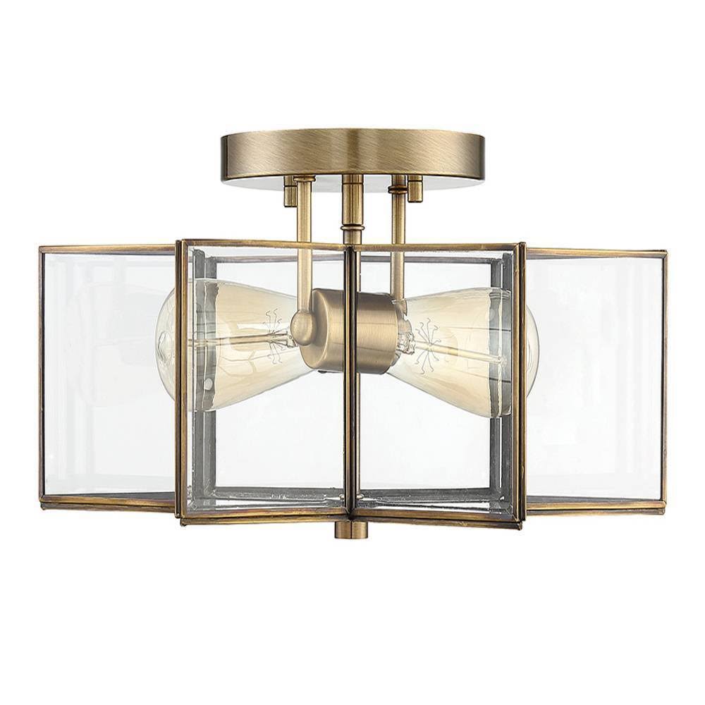 Natural Brass Semi-Flush Mount with Clear Glass O287
