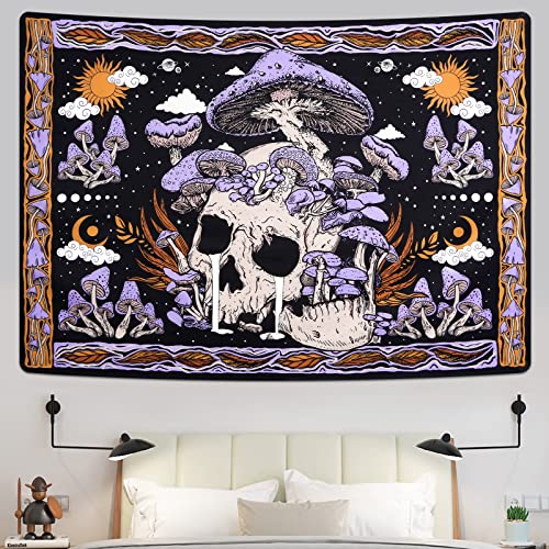 Purple Mushroom Skull Wall Tapestry H8055