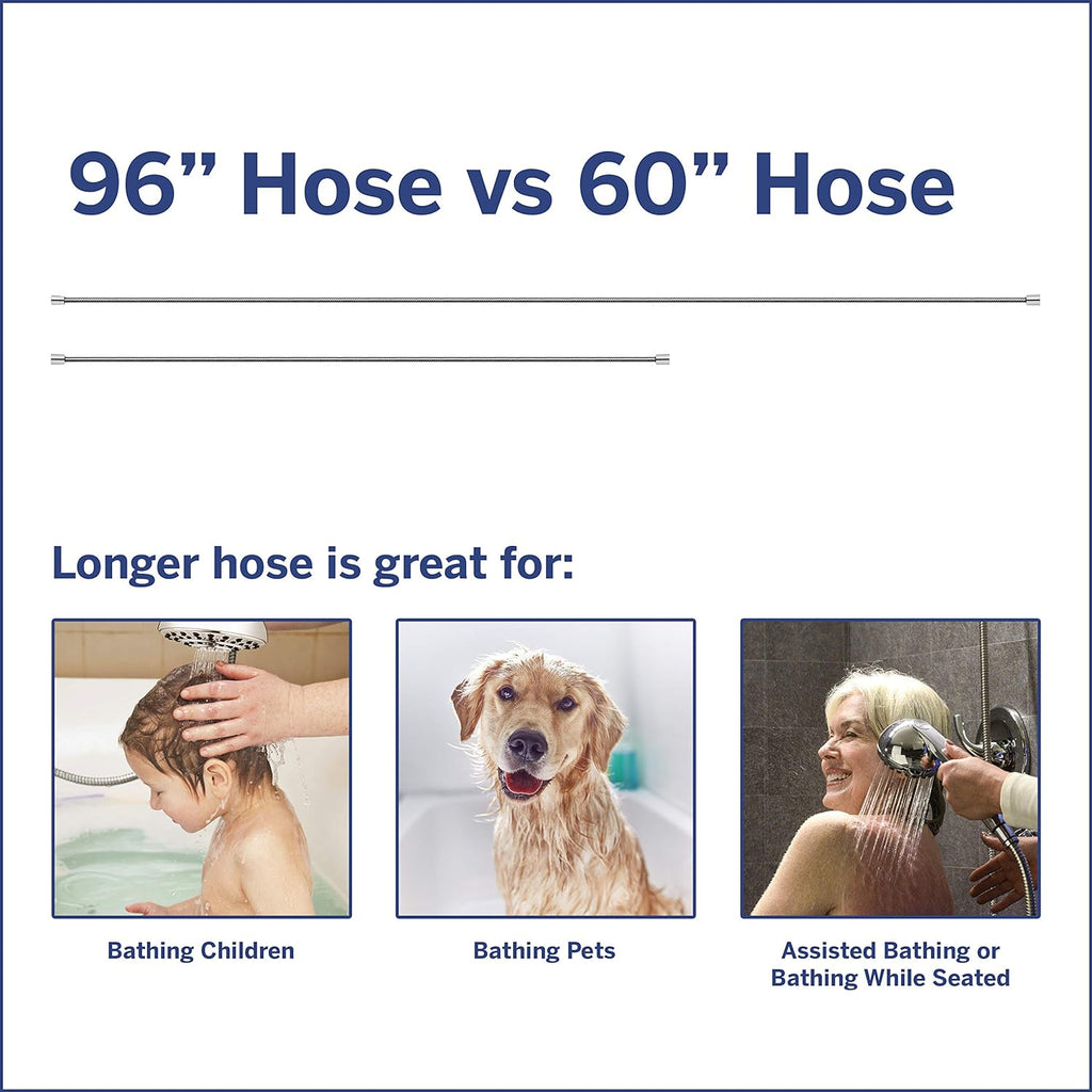 High Pressure Handheld Shower Head with 5-Foot Hose, 96-inch Metal Shower Hose Pack of 2 K628218