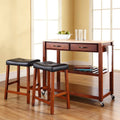 Natural Wood Top Kitchen Cart with 24x22 Saddle Stools M5790