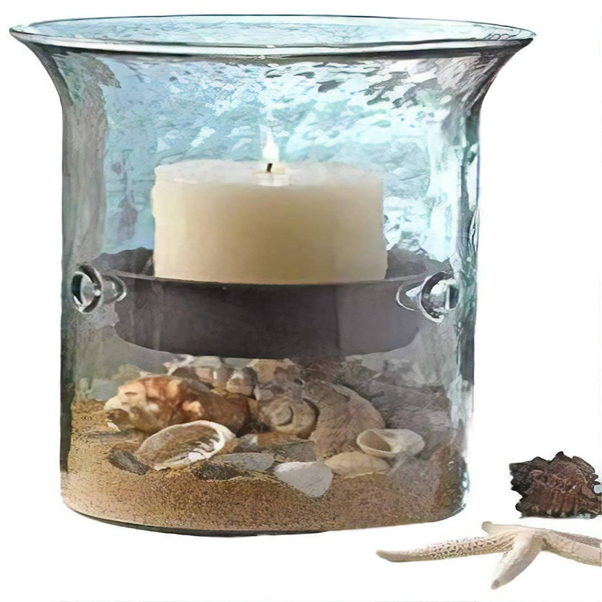 Glass Hurricane Candle Holder with Metal Insert Q6326