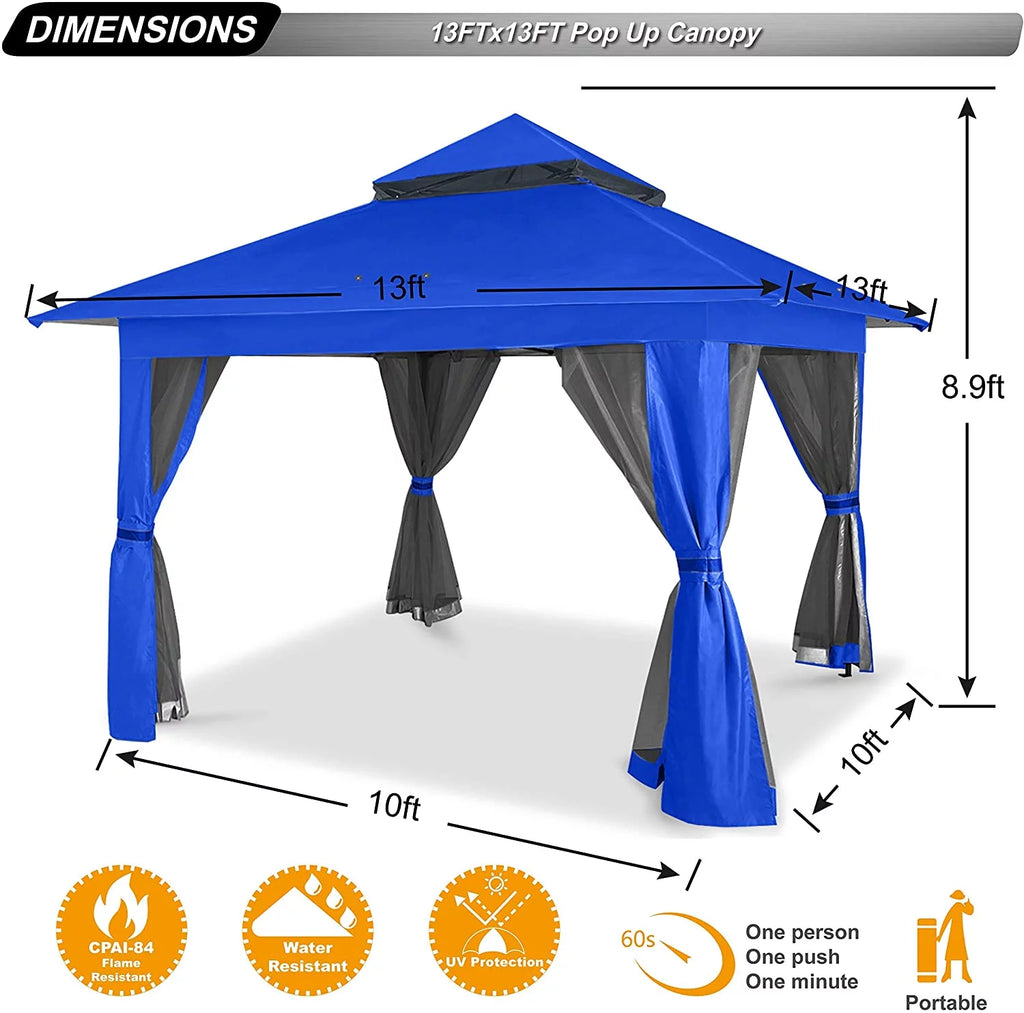 13'x13' Pop up Gazebo Canopy with Mosquito Netting U509