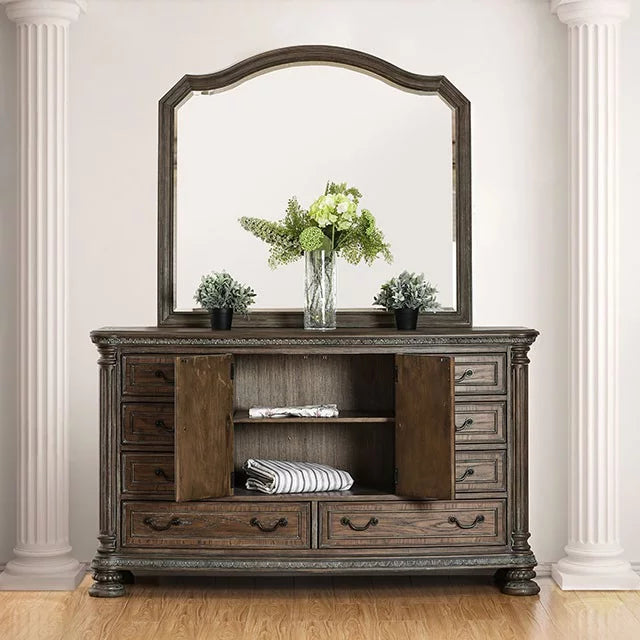 King Size 4pc Bed Dresser Mirror Nightstand Set U395