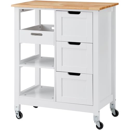 White 26 inch Rolling Kitchen Island Cart with 3 Drawers and Shelves X59820
