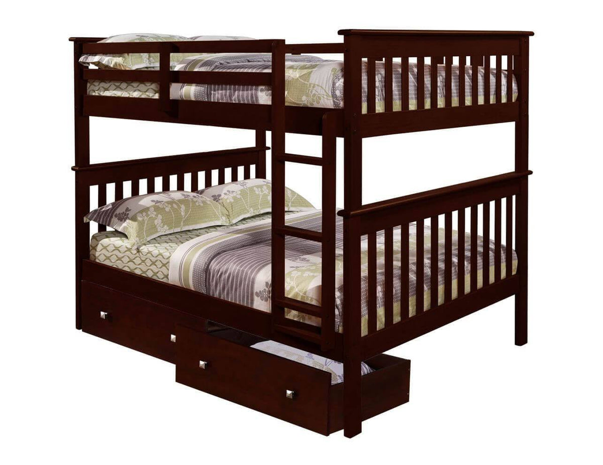 Full Mission Bunk Bed with Dual Underbed Drawers Dark Cappuccino D4156
