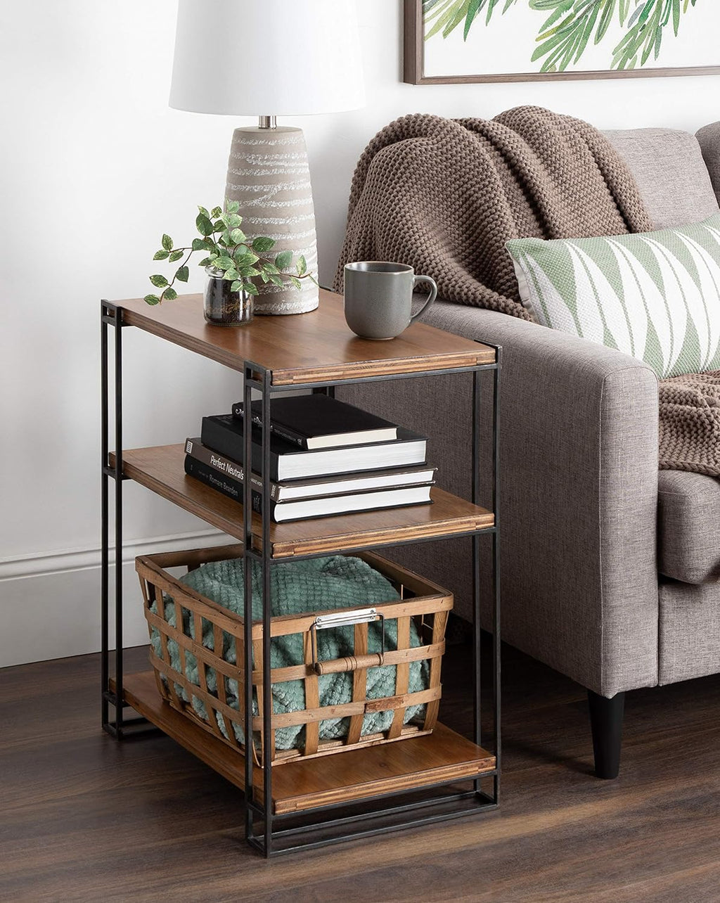 Wood and Metal Side Table with Three Shelves G5834
