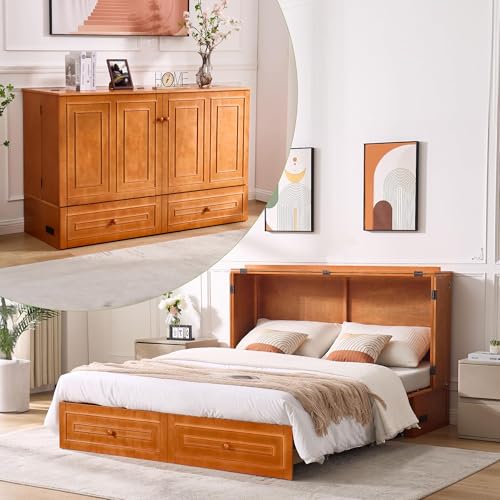 White Queen Murphy Bed with Mattress and Drawers E50005