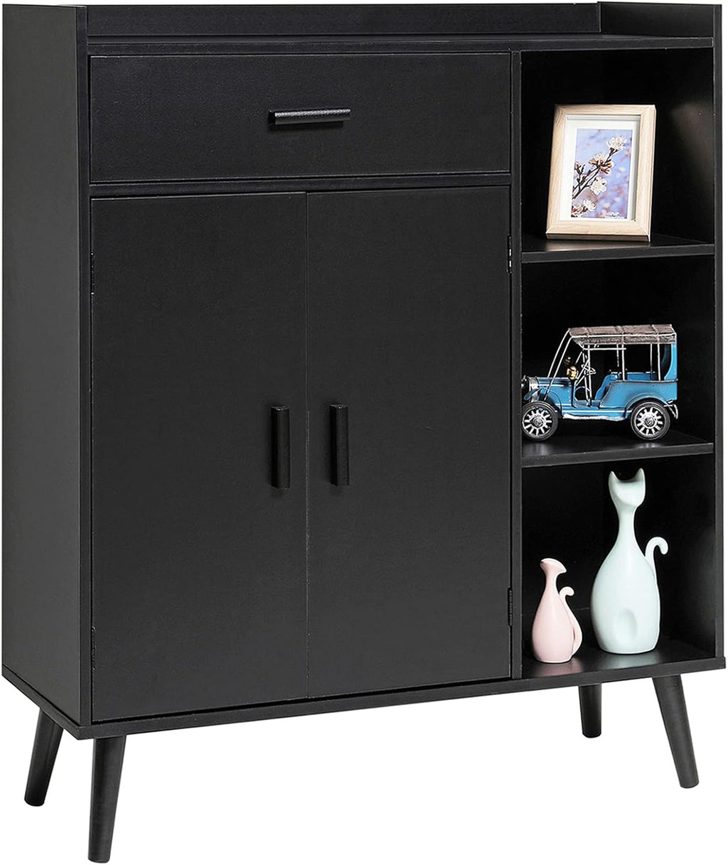 Rustic Brown Mid Century Storage Cabinet with 1 Drawer 2 Doors 3 Shelves S54437