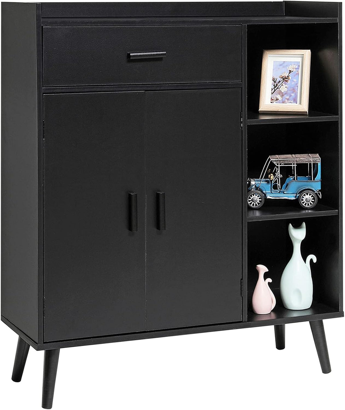 Rustic Brown Mid Century Storage Cabinet with 1 Drawer 2 Doors 3 Shelves S54437