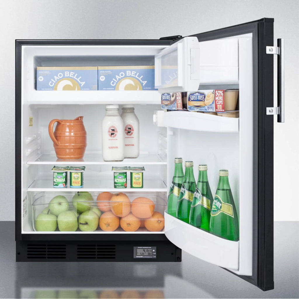Black Undercounter Refrigerator-Freezer with Thermometer and Alarm G747057
