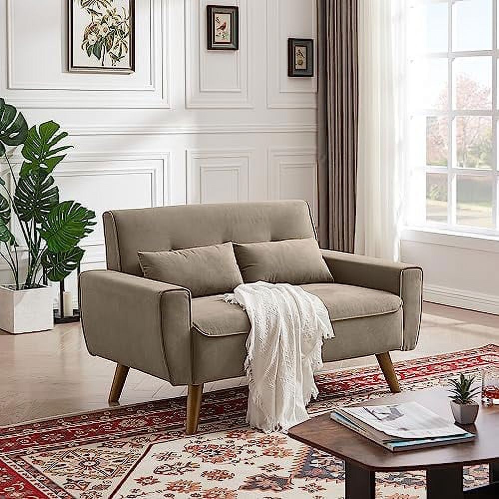 48" Linen Loveseat Sofa with Throw Pillows Q8377