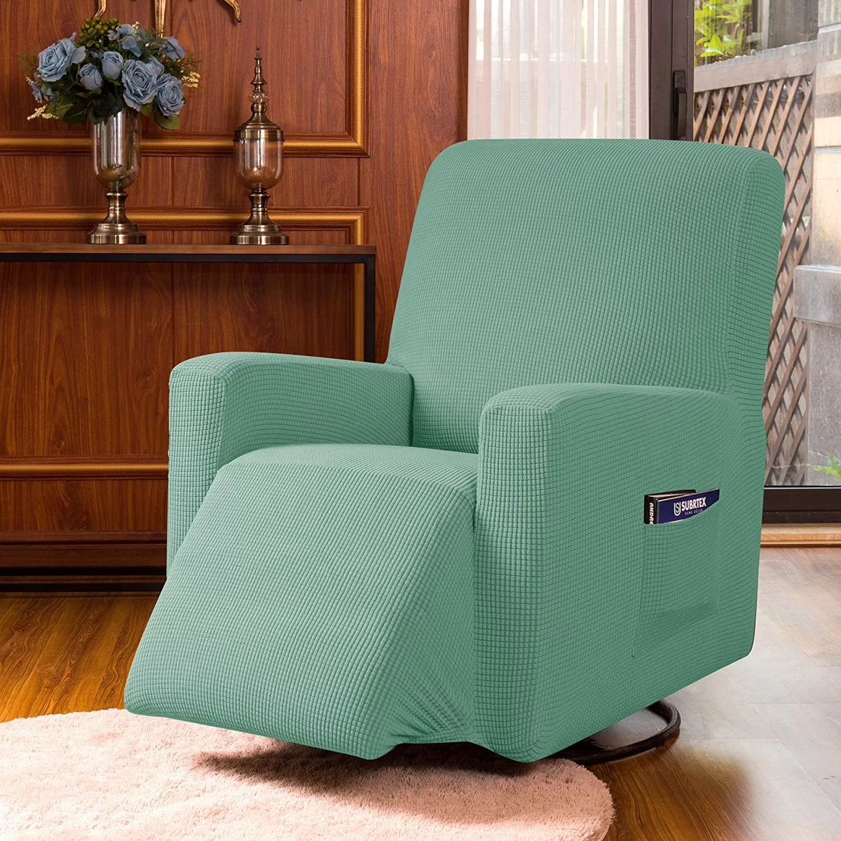 Dark Cyan Textured Grid Recliner Slipcover X5005