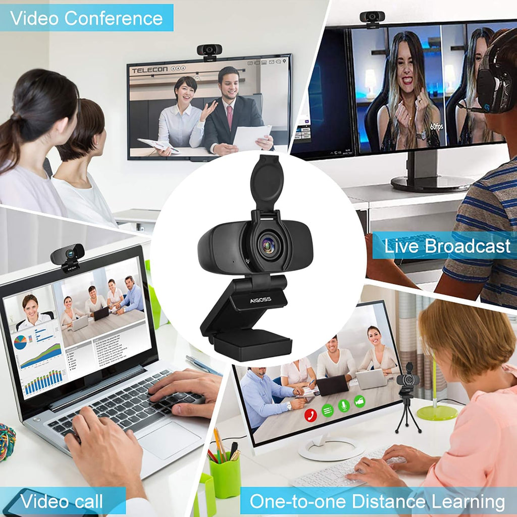 Black Webcam with Microphone and Tripod Stand U954671