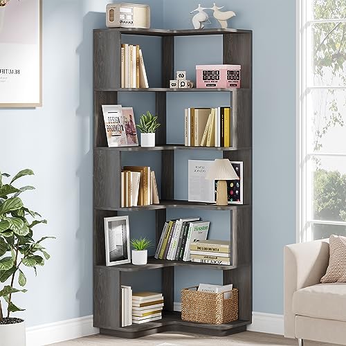 6-Tier Industrial Corner Bookshelf with Side Panels T464