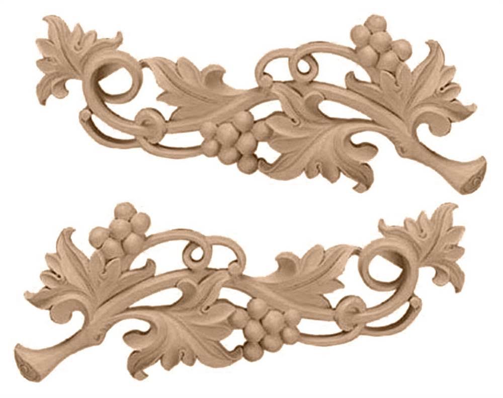 Large Grape Scrolls Pair, 14 1/2-Inch x 5 5/8-Inch x 1-Inch, Maple E205