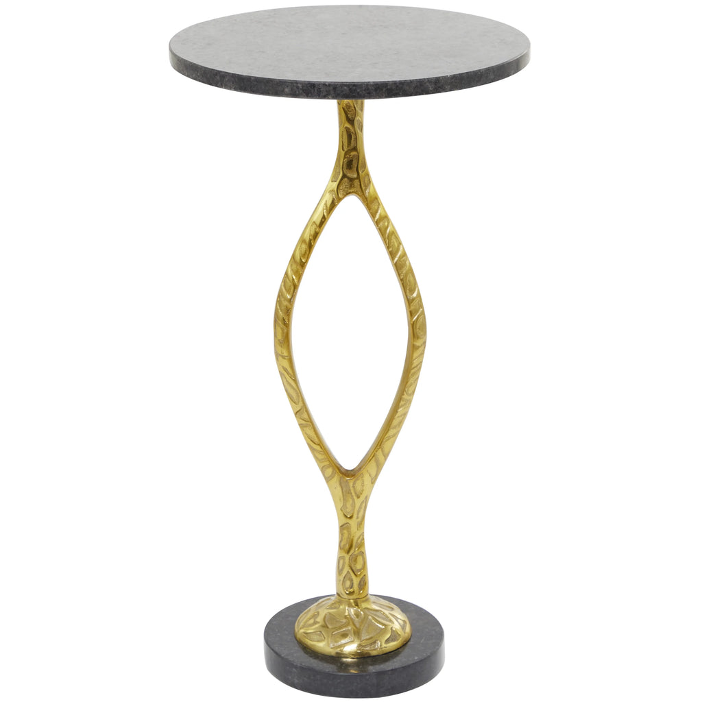 Gold Aluminum Accent Table with Black Marble Base L2666