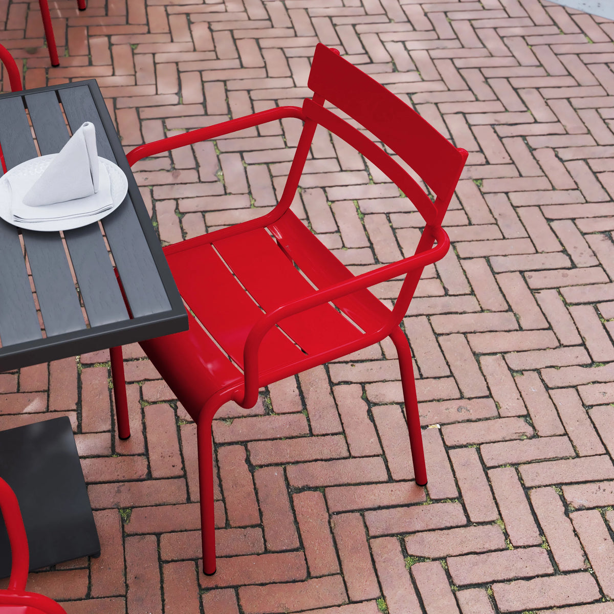 Red Steel Stackable Indoor-Outdoor Chair with Arms S914321
