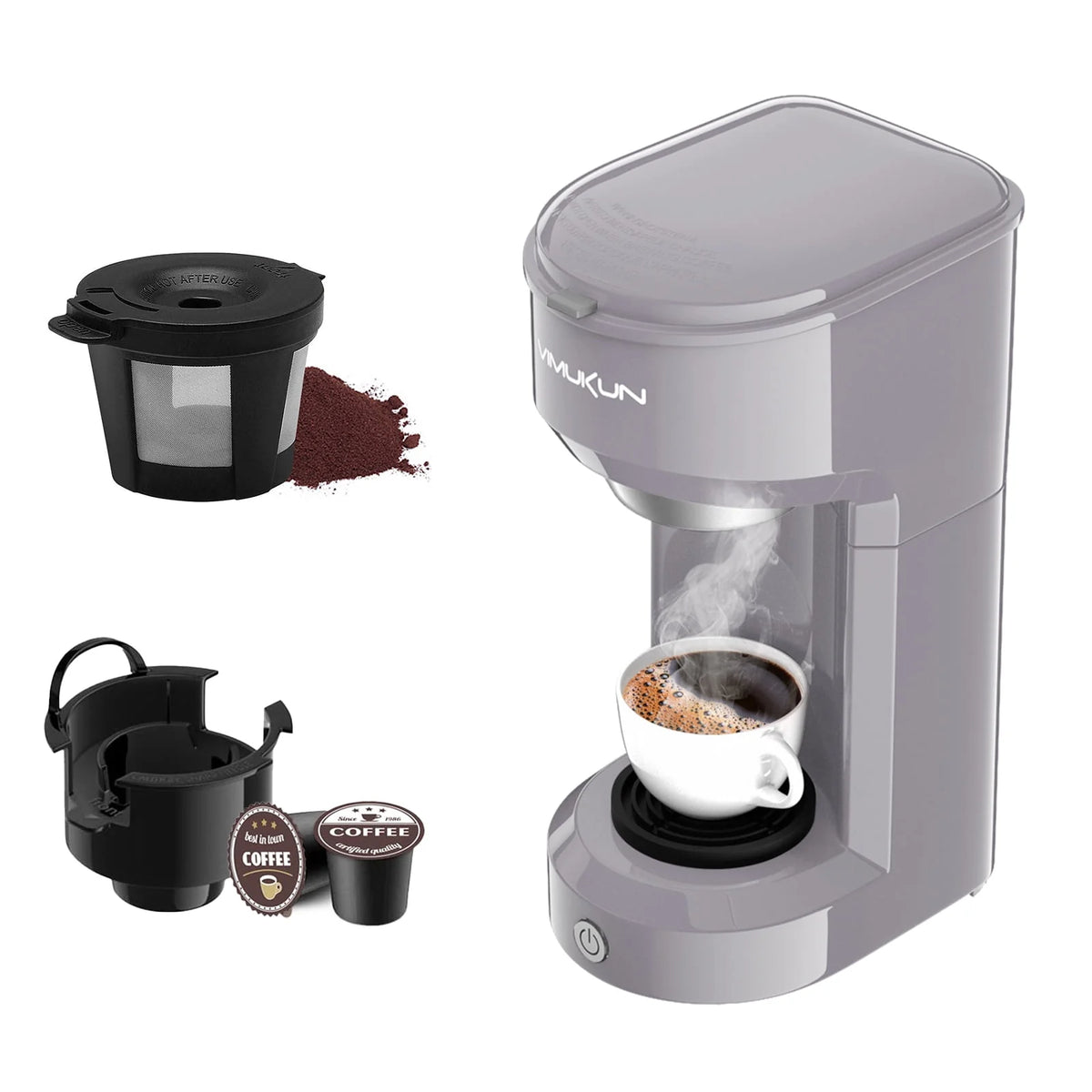 Single Serve Coffee Maker with 6 to 14oz Reservoir, Light Grey E2280