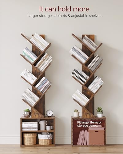6 Tier Rustic Brown Tree Bookshelf with Storage Cabinet K125