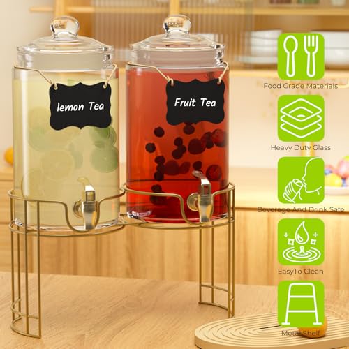 2 Pack 1 Gallon Glass Beverage Dispenser with Stand and Spigot D219378