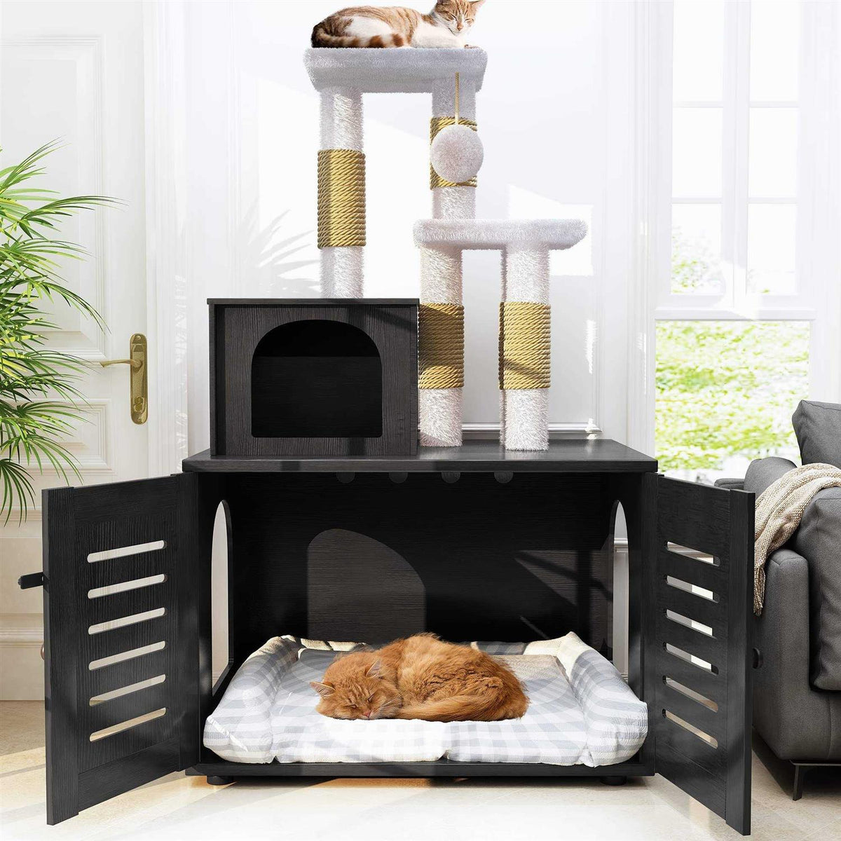 Cat Litter Box Enclosure with Cat Tree L113033