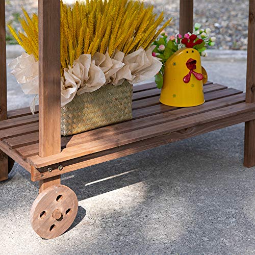 36" Wooden Potting Bench Work Table with 2 Removable Wheels, Brown J925