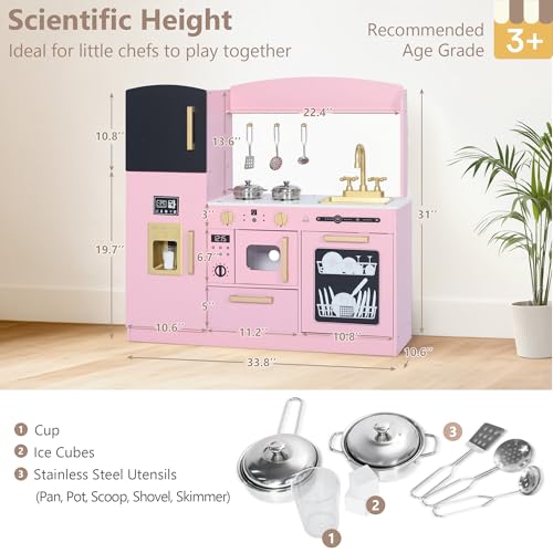 Wooden Kids Play Kitchen Set with Blackboard D60437