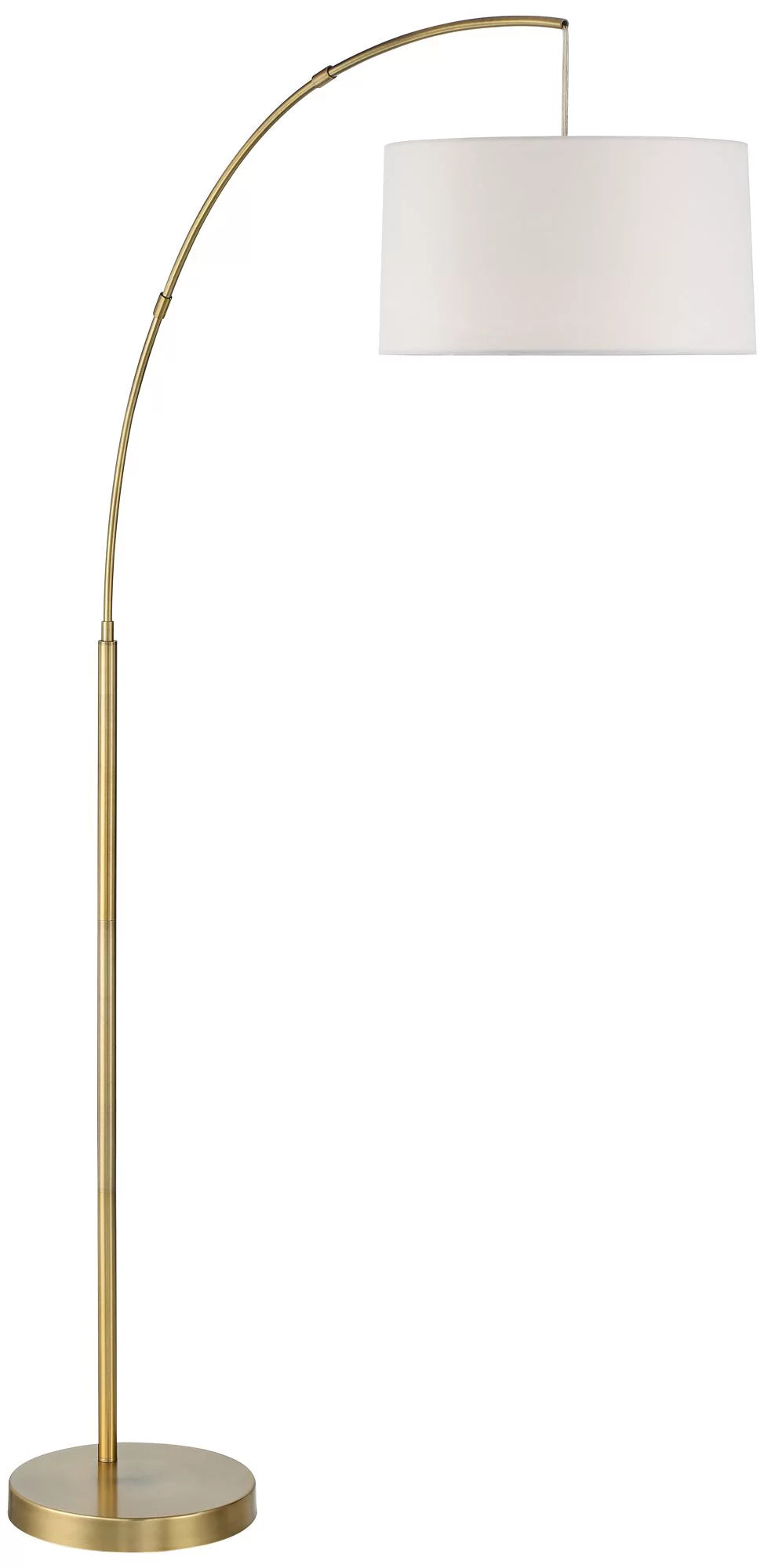 72" Tall Brass Metal Arc Floor Lamp with White Linen Drum Shade A708