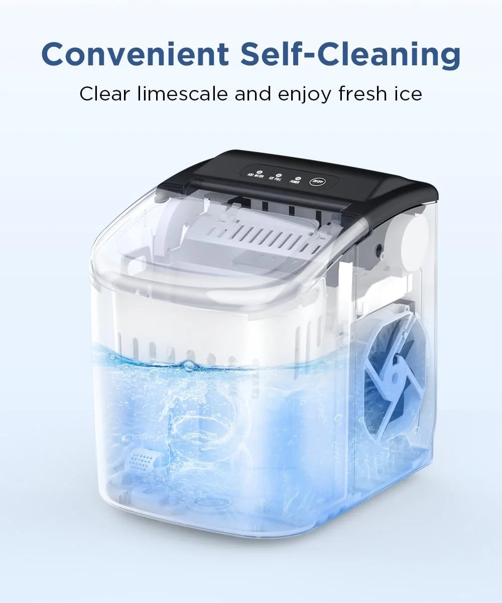 Countertop Ice Maker with Self-Cleaning, 26.5lbs/24Hrs, 9 Bullet Ice Cubes in 6 Mins, Ice Basket and Scoop C900