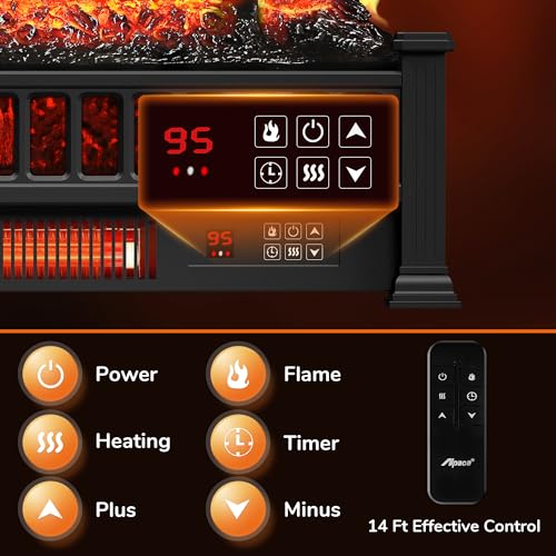 Black 20-Inch Electric Fireplace Logs with Remote Controller E7920