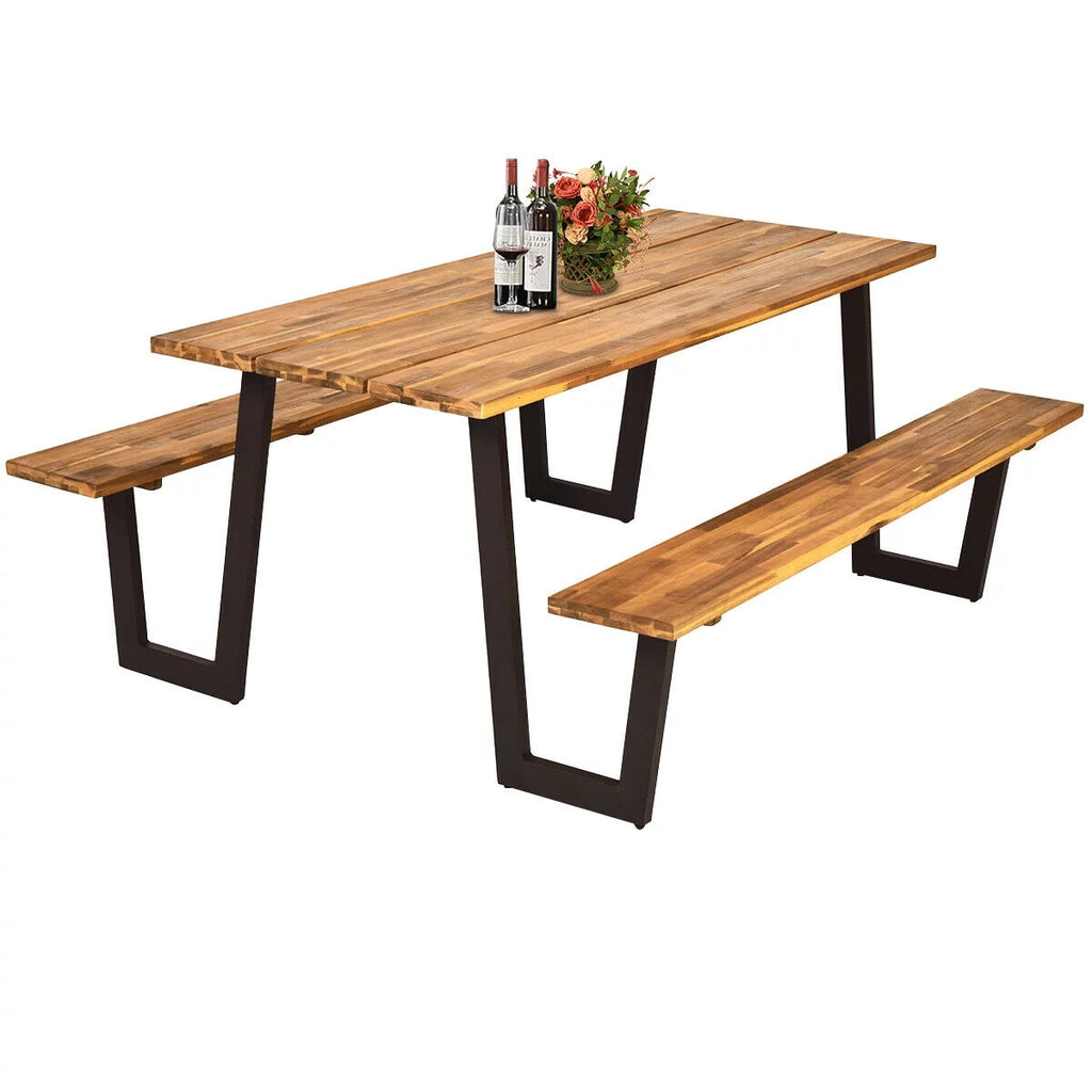 Wooden Picnic Table Bench Set with Umbrella Hole R912